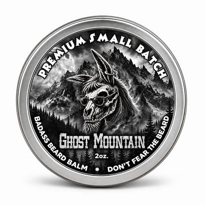 Ghost Mountain Beard Balm tin, front label