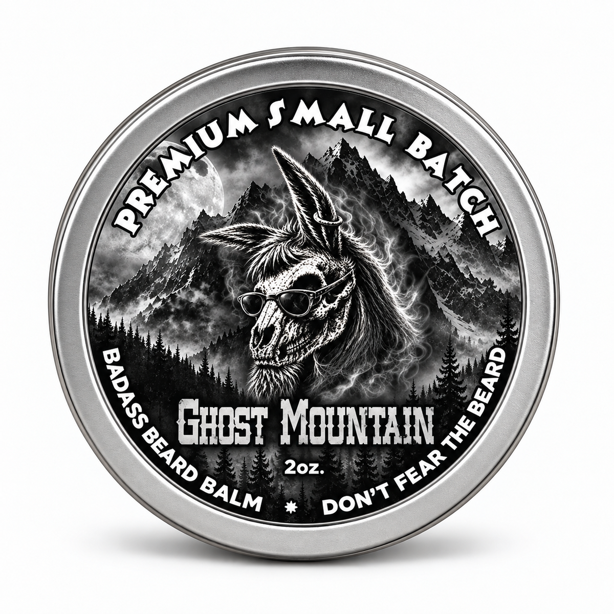 Ghost Mountain Beard Balm tin, front label