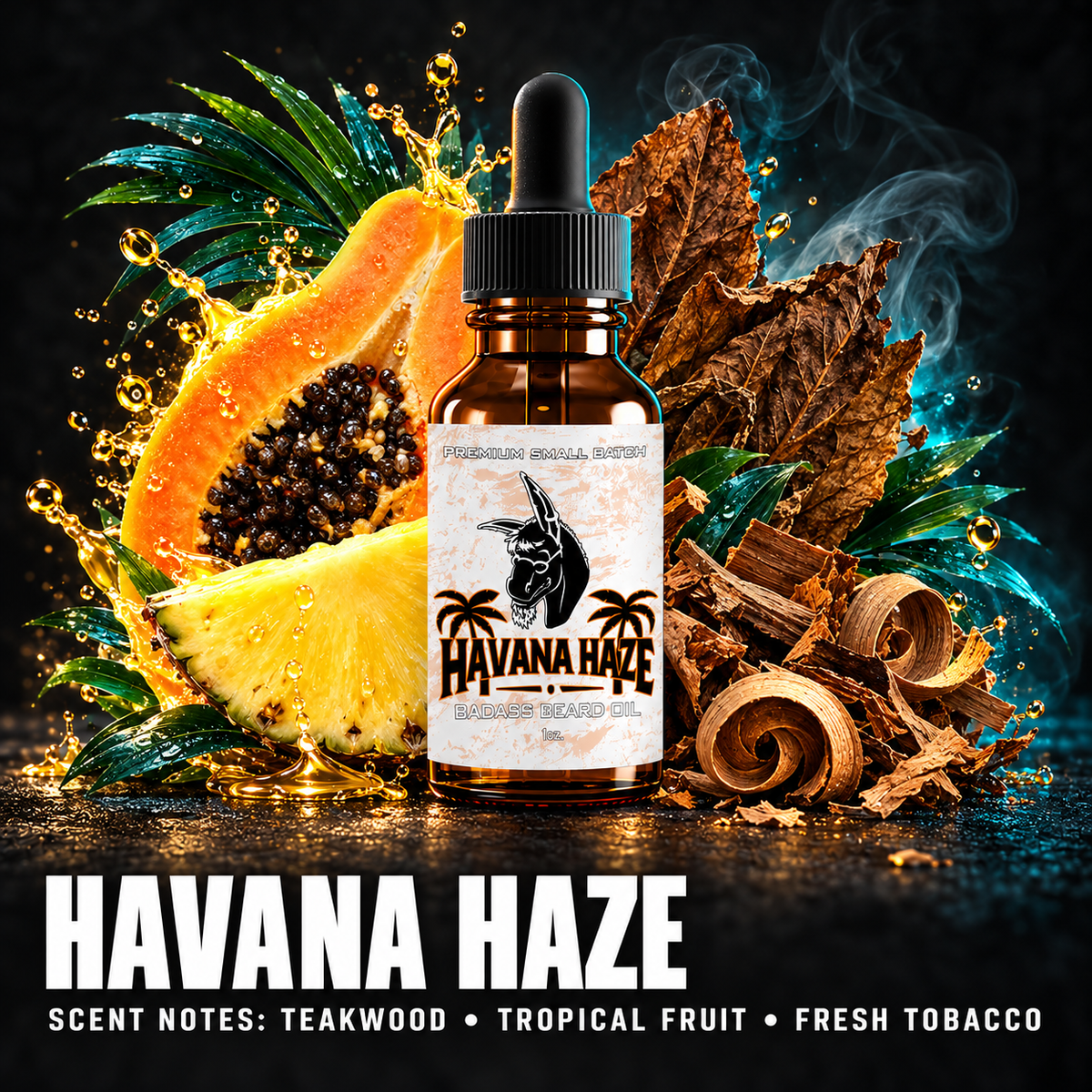 Havana Haze Beard Oil — TEAKWOOD • TROPICAL FRUIT • FRESH TOBACCO scent notes.