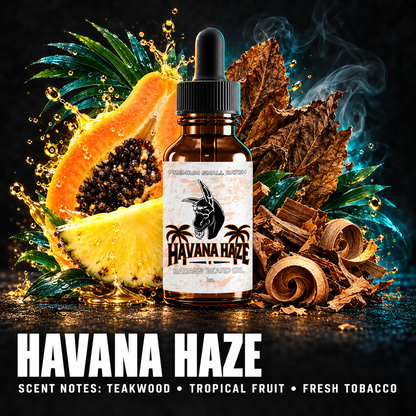 Havana Haze Beard Oil — TEAKWOOD • TROPICAL FRUIT • FRESH TOBACCO scent notes.