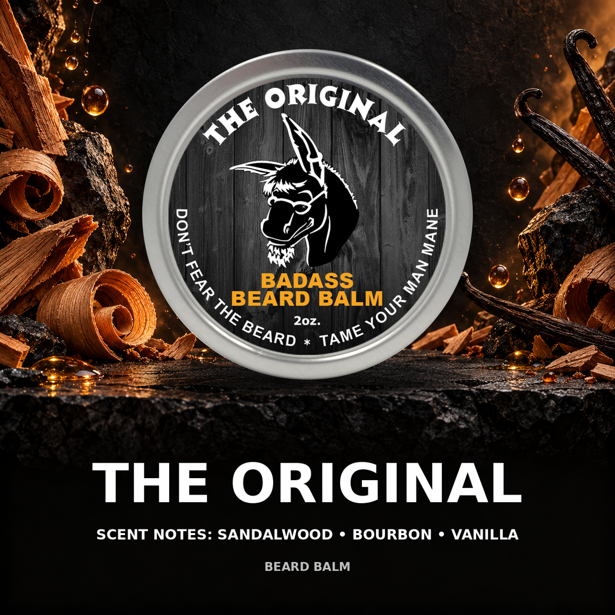 The Original beard balm scent showcase — sandalwood • bourbon • vanilla.