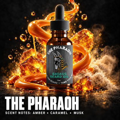 The Pharaoh Beard Oil — AMBER • CARAMEL • MUSK scent notes.