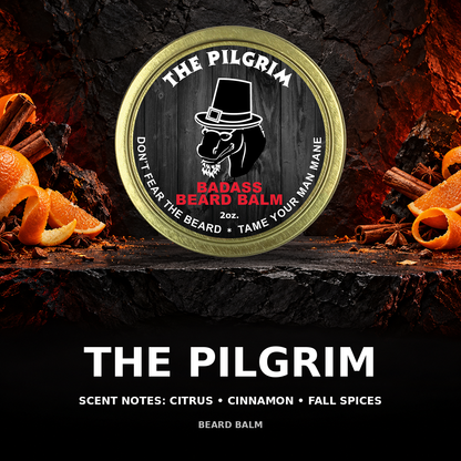 Pilgrim beard balm scent showcase — citrus • cinnamon • fall spices.